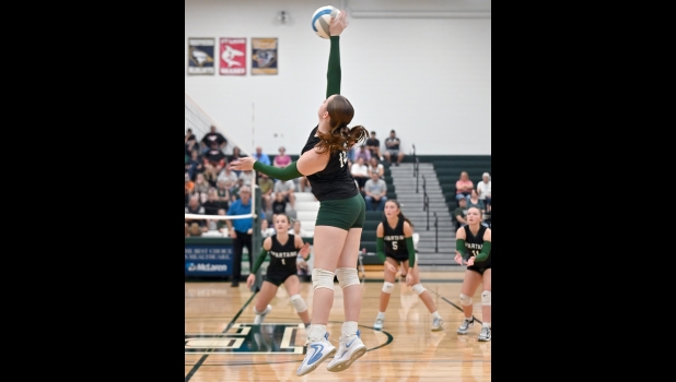 ADRIENNE RAU (#12) led the Varsity Team with 19 kills, 21 digs, and 4 aces on Saturday at the SSC Tournament.