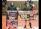 JACOB BROOKS (L) AND ARTHUR DENNISON each scored their 100th win as a Spartan wrestler on Saturday in the teams first meet of the year, a quad at Michigan Lutheran Seminary. Brooks was 3-0 on the day, while Dennison was 2-1. --Courtesy Photo