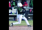 ALEX RIVARD (#1) hits a grounder against the Lakers in last Wednesday’s game. 