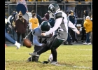 AUBREE BISHOP (#16) made this extra-point kick in Friday’s game against Shepherd, believed to be the first-ever point by a female in Bay County football history. --Journal Photo