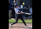 AUBREY BOLER (#22) fouls off a pitch during Thursday’s first game loss to the Shepherd Bluejays. --Journal Photo