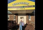 George (Doc) and Dorothy Beuchle are seen in front of the Pinconning Community Center where they hope their Challenge Grant will generate additional funds to renovate the historic building. --Courtesy Photo