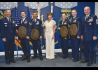 SIJAN LEADERSHIP AWARD RECIPIENTS (l-r): Chief of Staff of the Air Force, General Kenneth S. Wilsbach; Master Sergeant (MSgt) Steven M. Nelson; Chief Master Sergeant (CMSgt) William J. Brakebill; Janine Sijan youngest sister of Captain Lance P. Sijan; Captain (Capt) Megan C. Langas; Major (Maj) Joshua M. Goliber; and Chief Master Sergeant of the Air Force, David R. Wolfe.