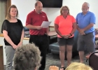 ROTARY CLUB PRESIDENT NATE PEPPLE inducts three new members - Arnae Stokoszynski (far left) and Marie & Jeff Fox (right). --Courtesy Photo