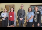 AMBER MEYER (top left and bottom center) is shown with some of the individuals she met on her trip to Lansing. Pictured in the above photo are Amber, Kelsey Peters (volunteer), Michael Krzyzaniak (staff member for Annette Glenn), Jen Dockum (volunteer), and Adrenne Meyer (volunteer). Pictured below are; Jen Dockum (volunteer), Kelsey, Casey McGuire (staff member for Kevin Daley), Amber, Adrenne, and Heidi Varner (volunteer).