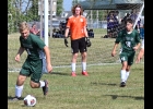 DYLAN KREVINGHAUS (#6, above) brings the ball out from near the Spartans goal earlier this year. Krevinghaus scored the Spartans only goal in a 1-9 loss to Unionville-Sebewaing last Monday. --Journal Photo