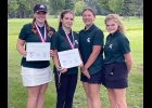 SARAH YAROS, CLAIRE CHARBONNEAU, MADISON BERSANO, AND ELANOR BOETTCHER pose after the Bay County Girls Golf Championship on Monday at Green Hills. --Courtesy Photo