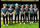 THE SPARTAN BOYS GOLF TEAM from the 2024 Bay County Championship: (l-r) Luke Grzegorczyk, Kameron Dake, Jake Rau, Cole Brady, Owen O’Laughlin, Garrett Zehr, Coach Travis Brady. --Courtesy Photo
