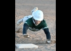JACK BOETTCHER (#8), dives back to first on Thursday in Shepherd.  He was credited with 2 stolen bases on the day.             		            --Journal Photo