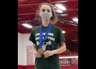 JASMINE BRAZEAU, PMS 8th grader, shows off her 1st place medal in the Michigan High School Powerlifting Association 97-pound weight class. --Courtesy Photo