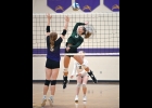 KAIA BILLINGSLEY (#3) goes up for a kill against the Eagles in last Wednesday’s match in Farwell. --Journal Photo