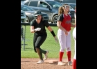 kailee rugenstein (#8) watches the play from third as she prepares to head home against St. Louis last Tuesday.