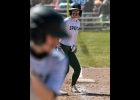 MADDY SHOULTES (#21) watches for an opening to head home in Sunday’s game against Garber. She scored on a sacrifice fly.        	           --Journal Photo