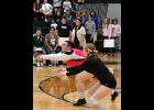 MARISSA ELLSWORTH (#14) digs out the return of one of her 13 serves in last Wednesday’s 3-set win over Farwell. --Journal Photo