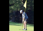 TORI SHARK lines up a putt at Green Hills on the way to her 3rd consecutive win in the Bay County Girls Golf Championship last month. On Monday, she won the MHSAA D4 Regional 20 to secure a place in her 4th State Championship later this month. --Journal Photo